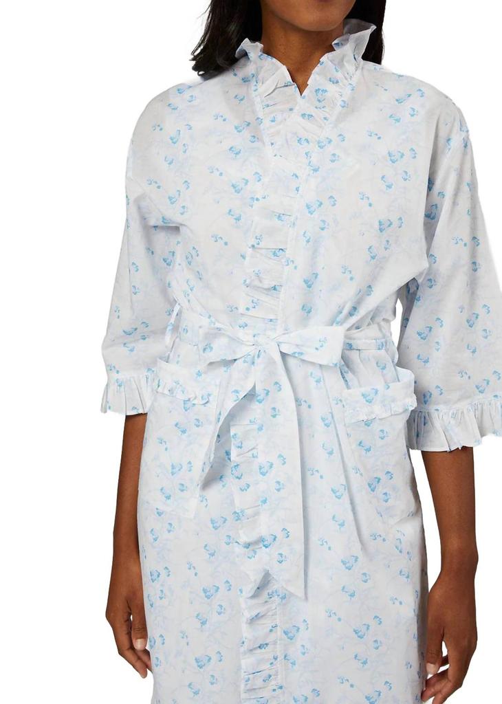 LENORA Lily Cotton Ruffle Robe In Blue