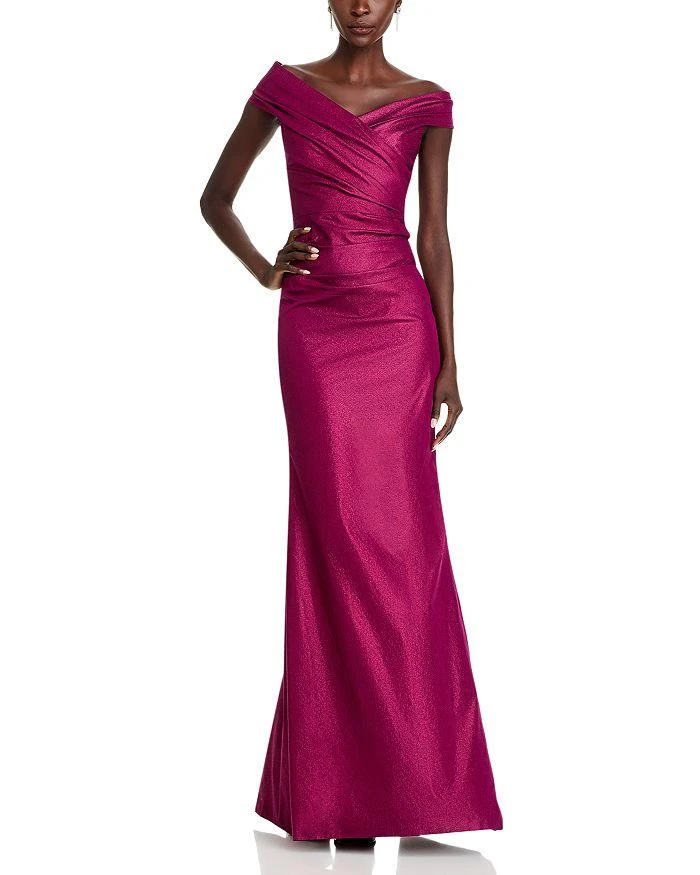 Teri Jon Stretch Metallic Off-the-Shoulder Gown 1