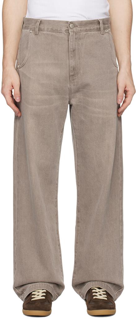 mfpen Brown Straight Cut Rivet Jeans