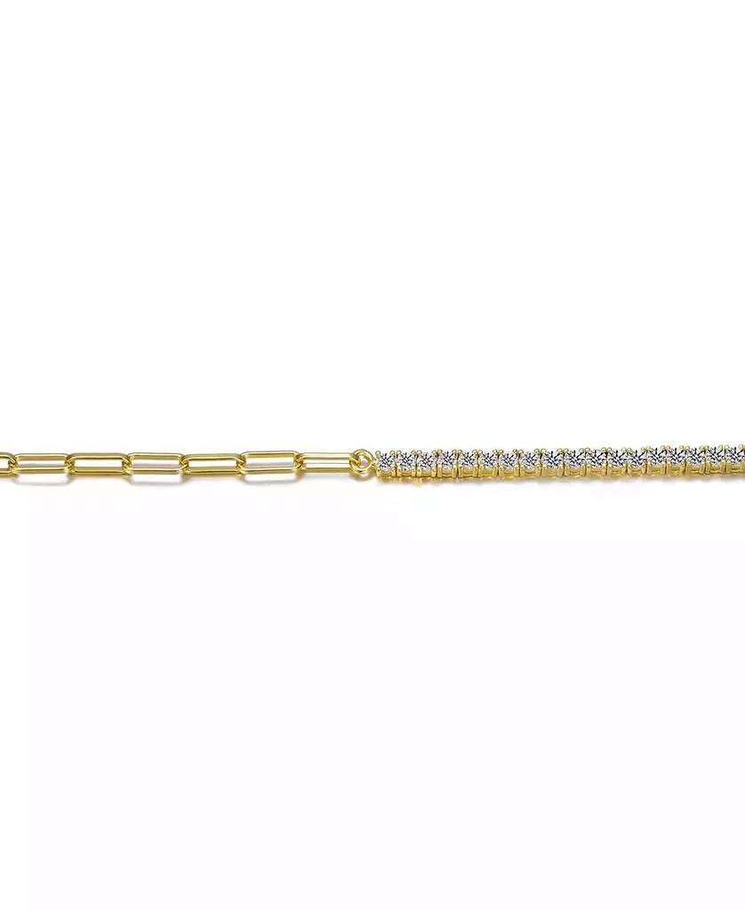 Rachel Glauber 14K Gold Plated with Clear Cubic Zirconia Half Tennis Half Link Bracelet 2