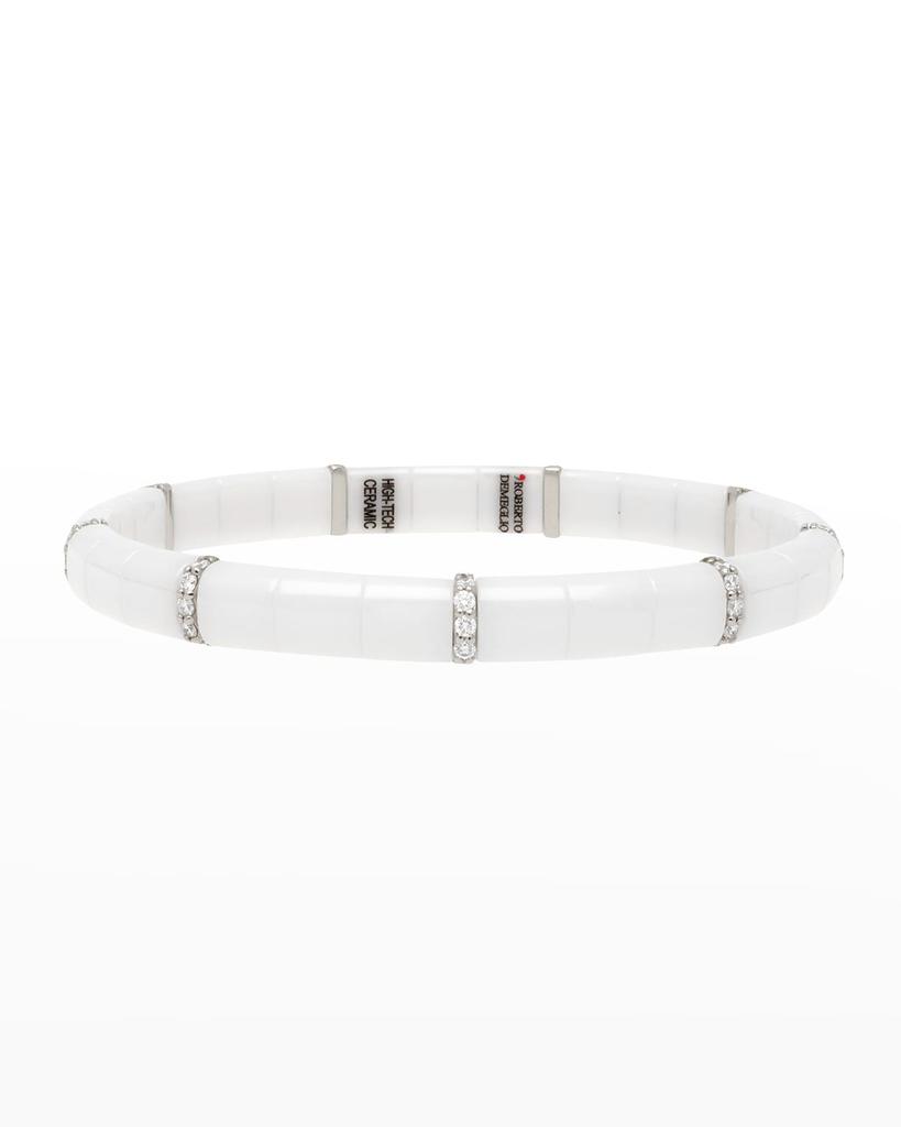 Roberto Demeglio White Gold and White Ceramic Pura Stretch Bracelet with Nine Diamond Sections