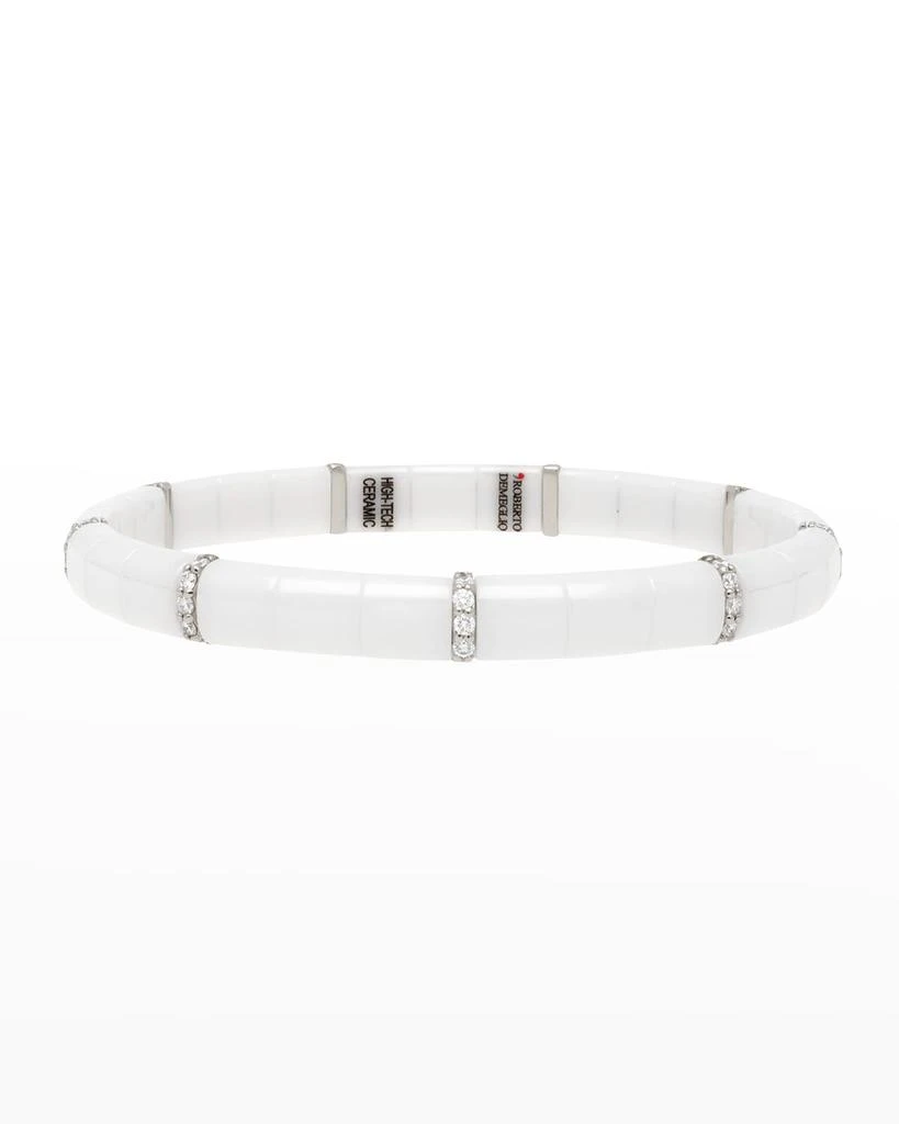 Roberto Demeglio White Gold and White Ceramic Pura Stretch Bracelet with Nine Diamond Sections 1