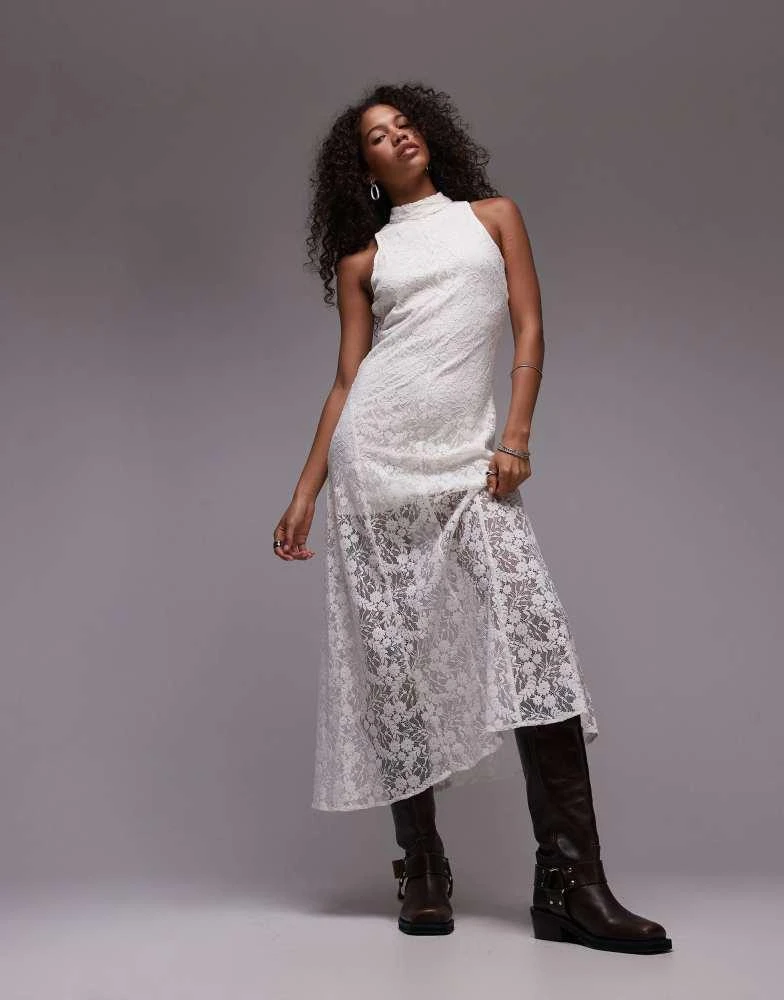 Mango Mango lace hem midi dress in white 2