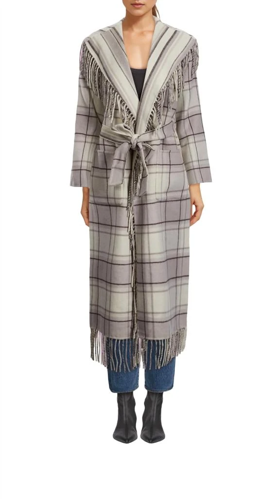 Jonathan Simkhai Carrie Fringe Robe Coat In Nougat Plaid 1