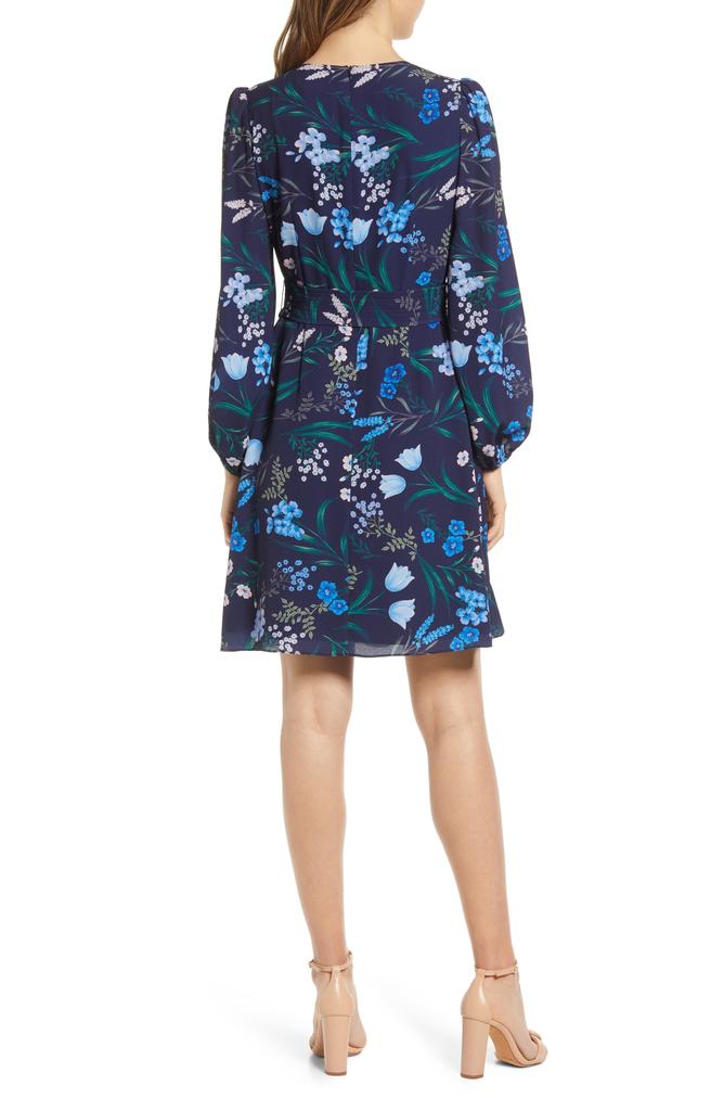 Eliza J Floral Print Long Sleeve A-Line Dress