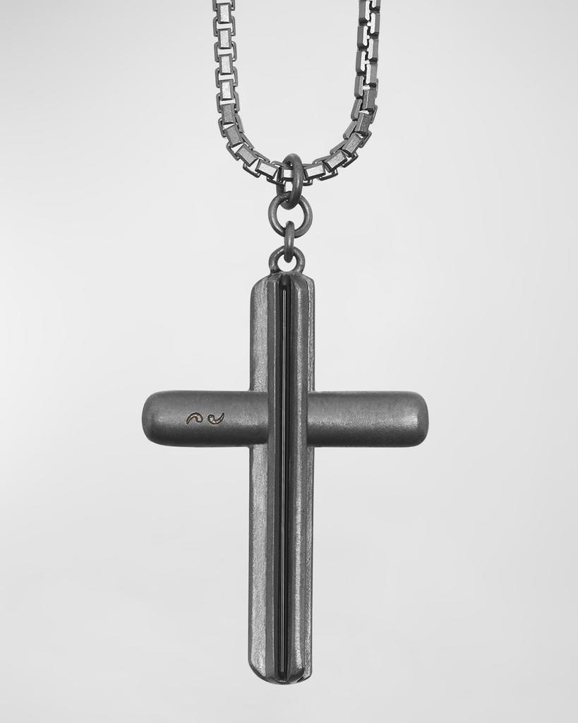 Marco Dal Maso Men's Oxidized Sterling Silver Acies Enamel Cross Necklace