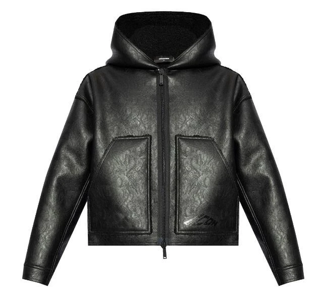 DSQUARED2 BLACK FAUX LEATHER HOODED JACKET 2