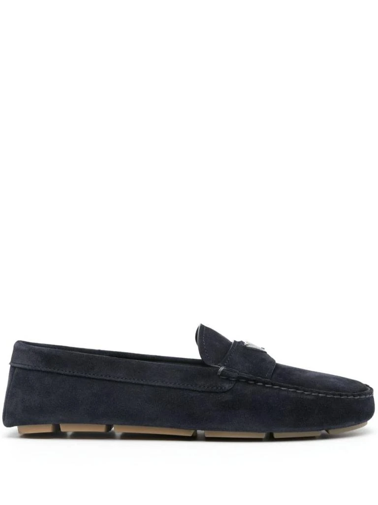 Prada Prada Enamel-Triangle-Logo Suede Loafers 1
