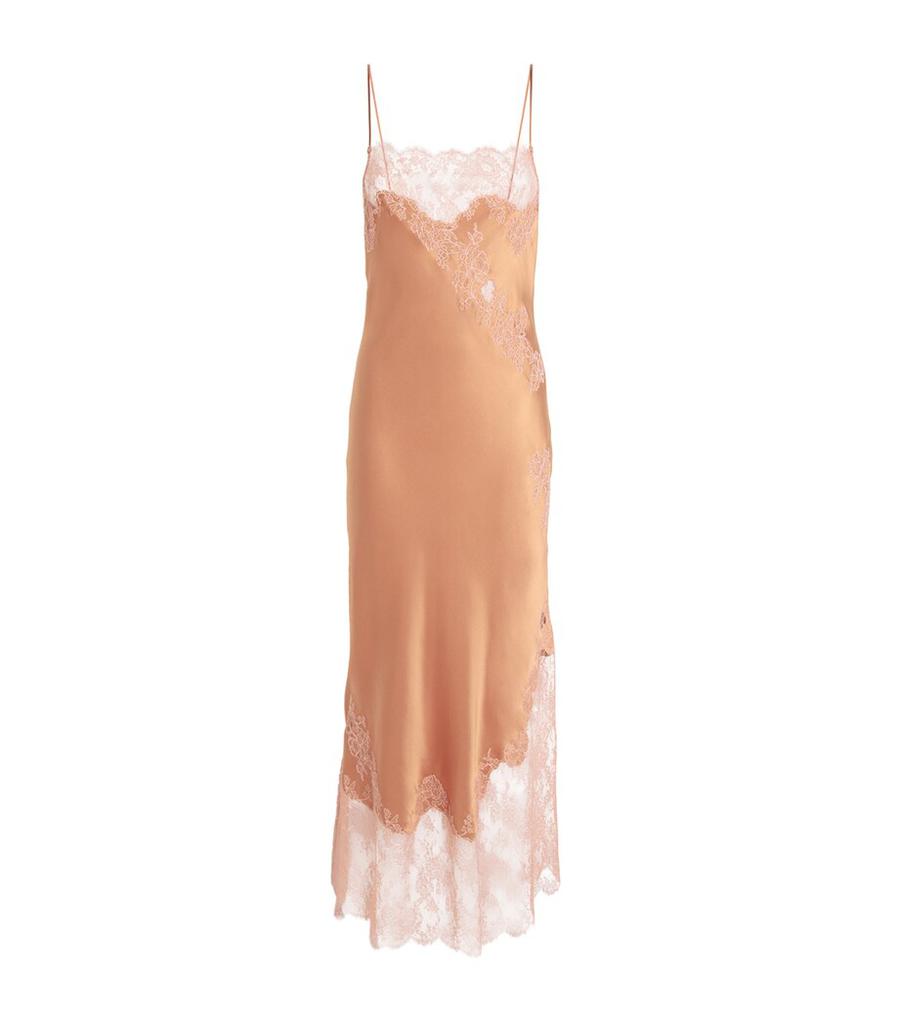 Carine Gilson Silk Lace-Trim Maxi Nightdress