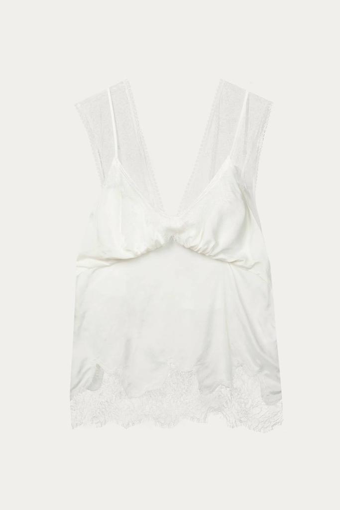 GOEN.J DOUBLE LAYERED LACE TRIMMED CAMISOLE