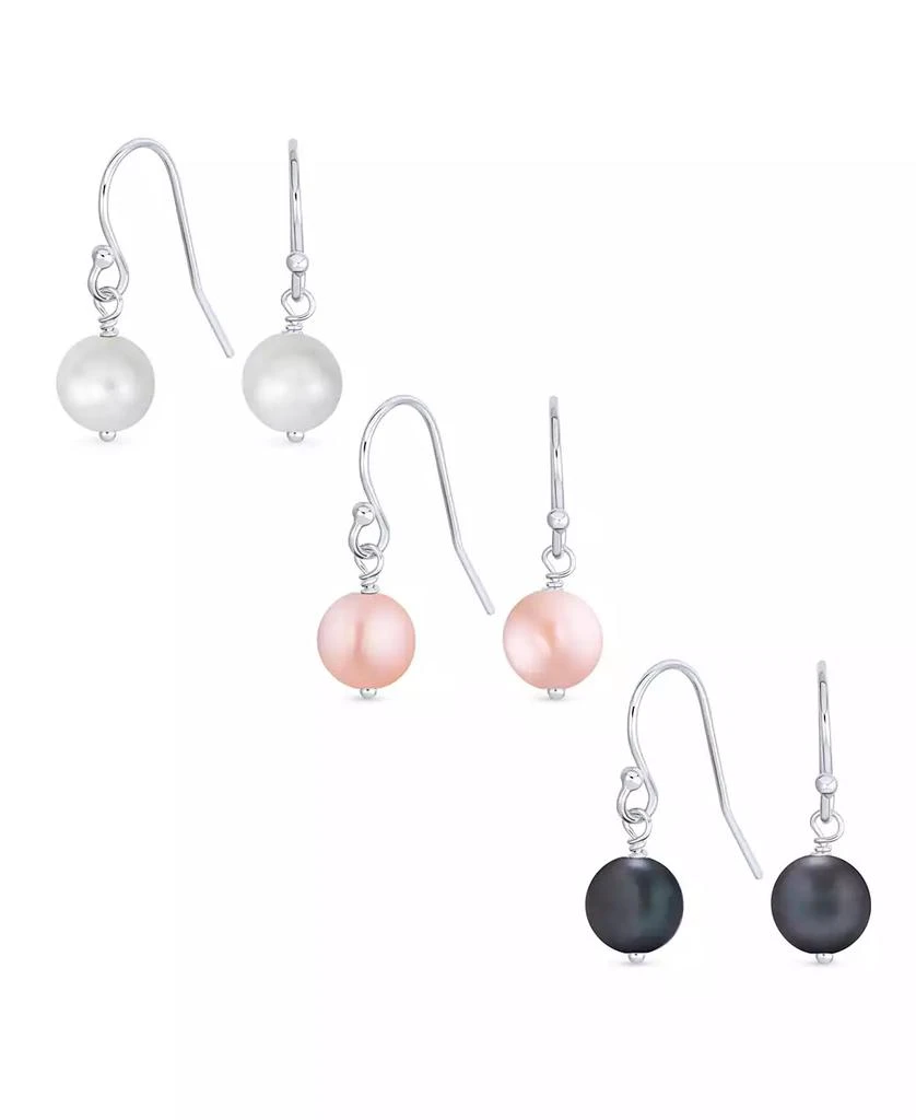Bling Jewelry Set of 3 White Pink Black Freshwater Cultured Pearl Drop Ball Earrings Silver