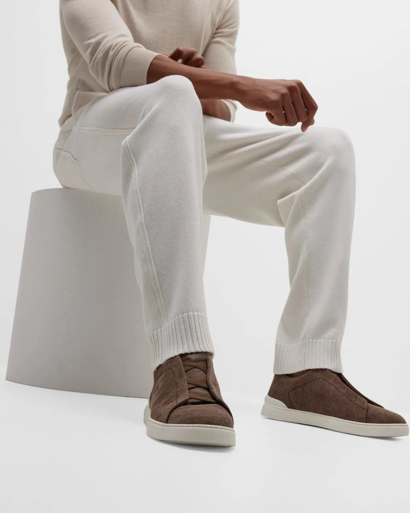 Zegna Men's Triple Stitch Canvas Slip-On Sneakers 3
