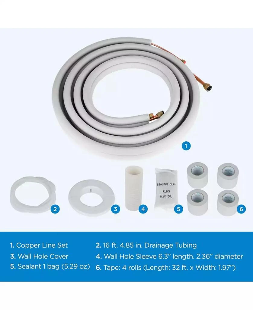 Black & Decker BLACK+DECKER 24.6 Ft. Refrigerant Line Set with Copper Flared Fittings, 1/4” & 1/2", BSAK3, Compatible with BSA1215MC Inverter Mini Split Air Conditioner 5