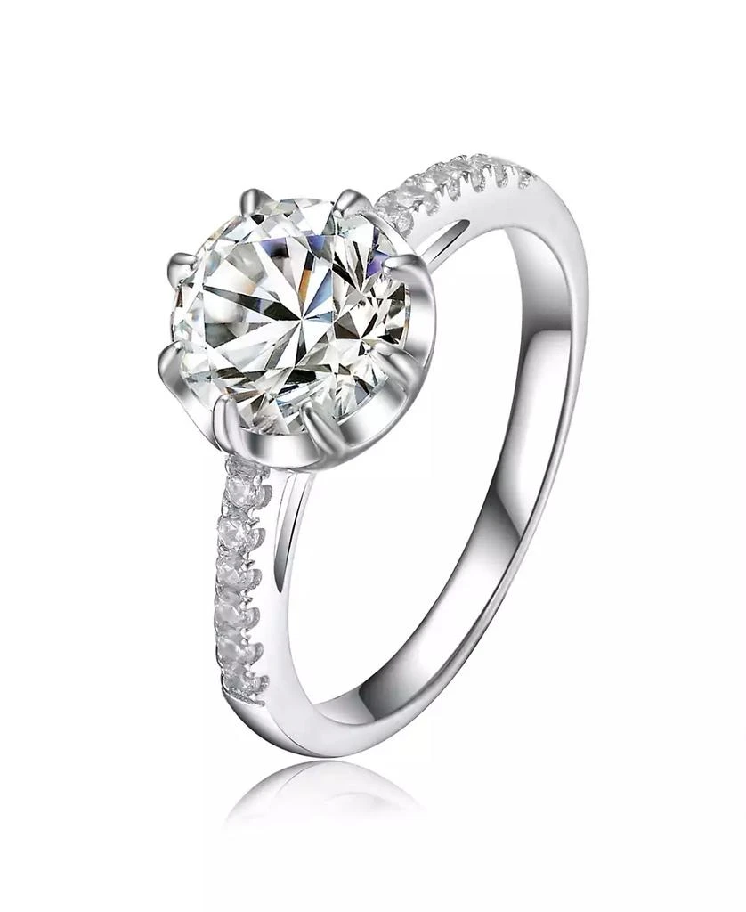 Genevive Sterling Silver White Gold Plated with Clear Cubic Zirconia Solitaire Ring
