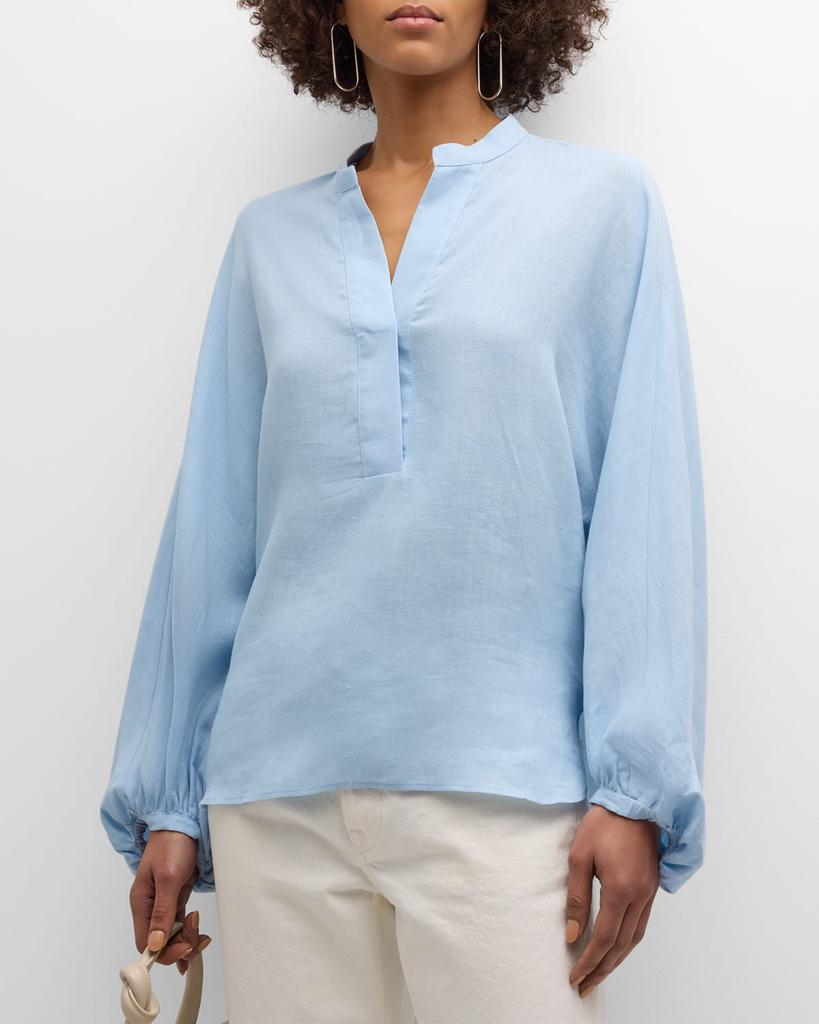 Eleventy Blouson-Sleeve Linen Shirt