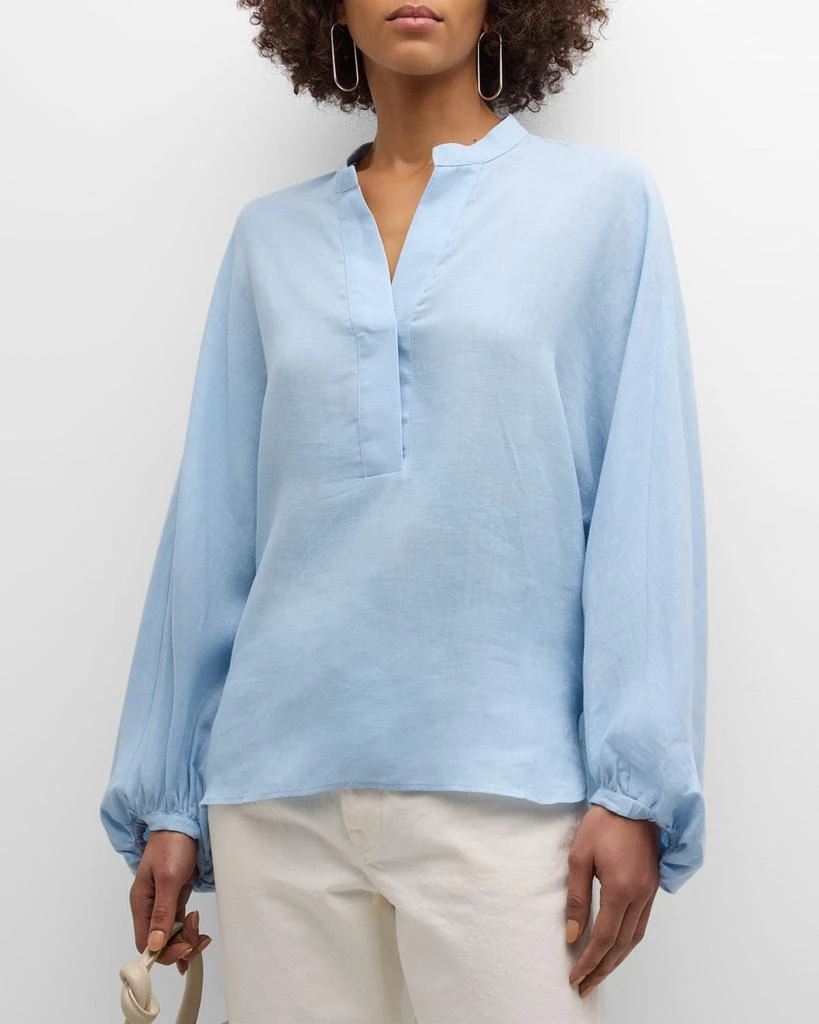 Eleventy Blouson-Sleeve Linen Shirt 2