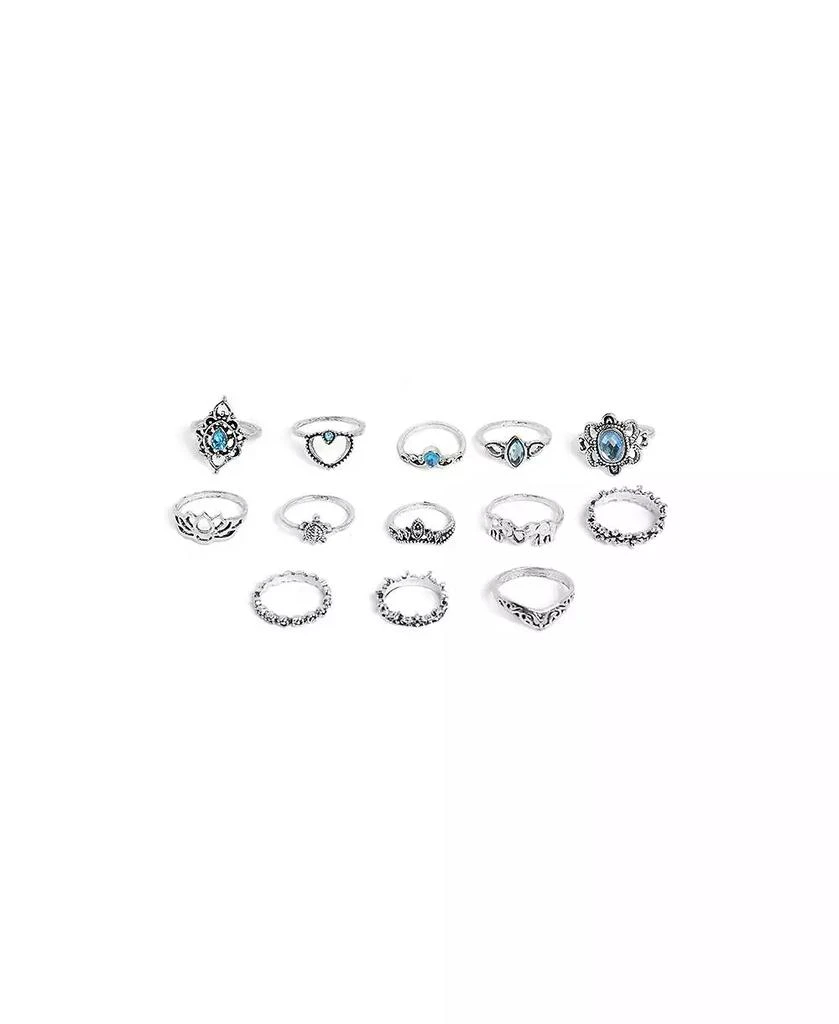 SOHI Women
s Silver  Pack Of 13 Oxidized Rings