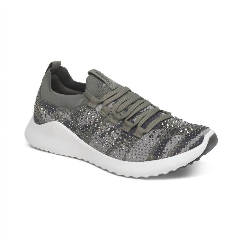 Aetrex Women's Carly Sneaker In Sparkle Olive 1