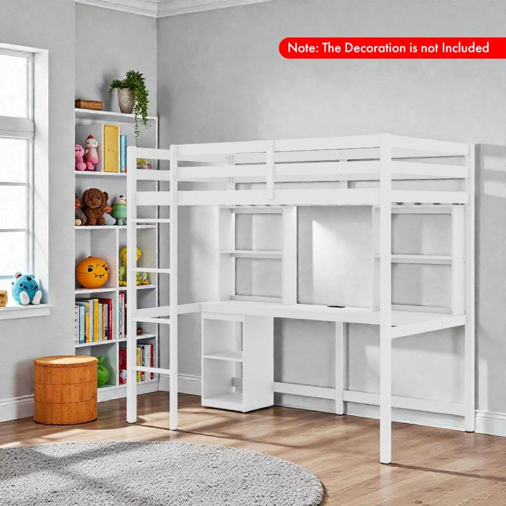 Hivvago Functional Twin Loft Bed with Work Desk and LED Feature, Box Spring Not Required 2