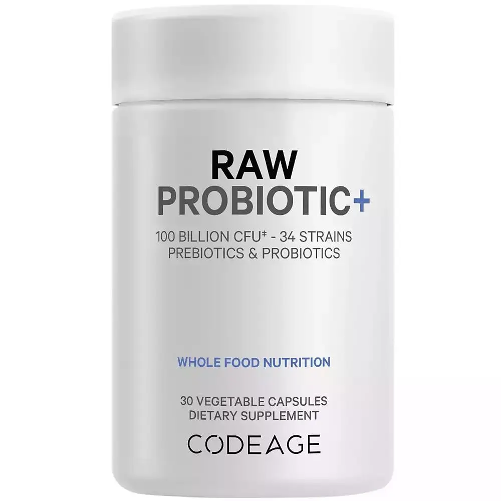 Codeage Raw Probiotic+ 100 Billion CFU, Digestive Enzymes, Raw Fruits and Vegetable Prebiotics, 30 ct