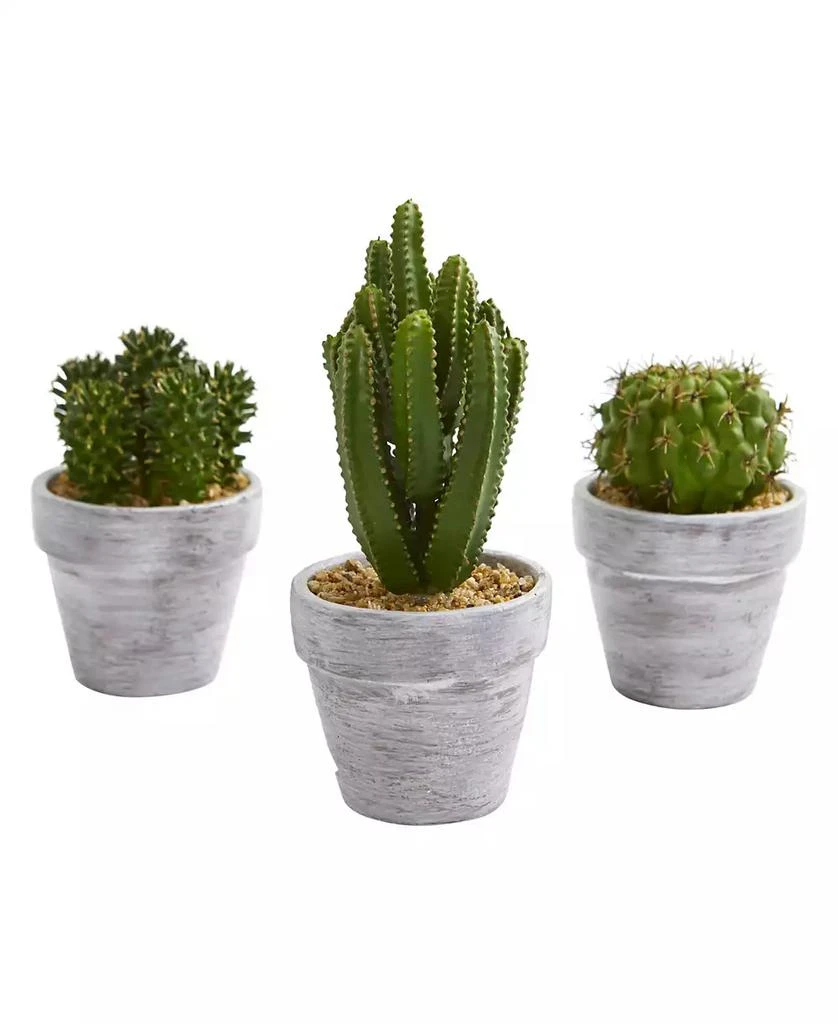 NEARLY NATURAL 8" Cactus Artificial Plant, Set of 3 1