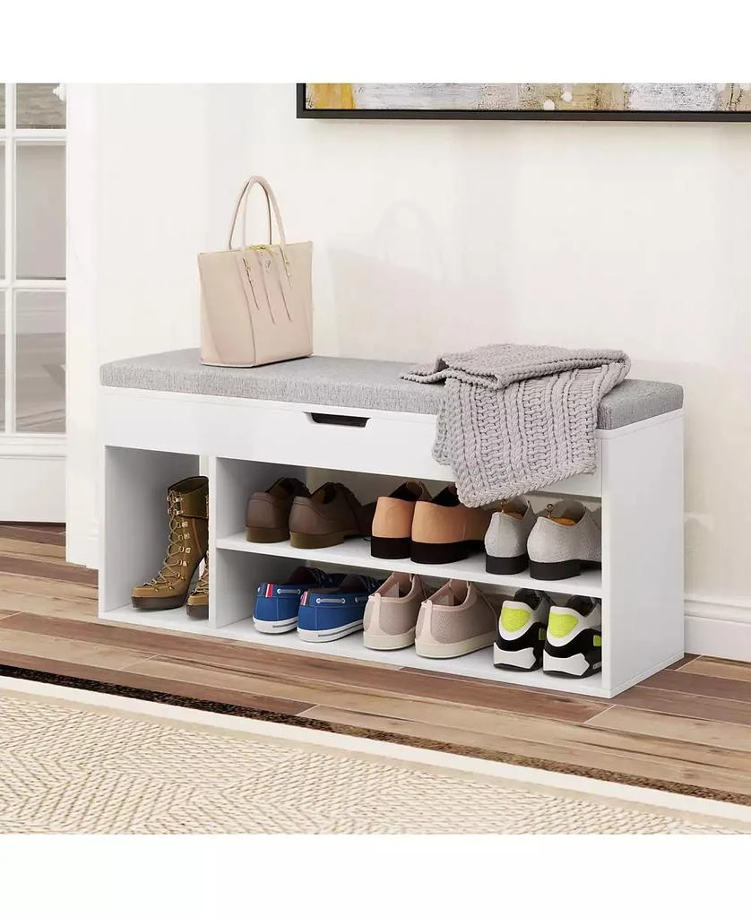 Gymax Shoe Bench Home Entryway Shoes Storage Bench w/ Padded Seat 
Hidden Storage 4