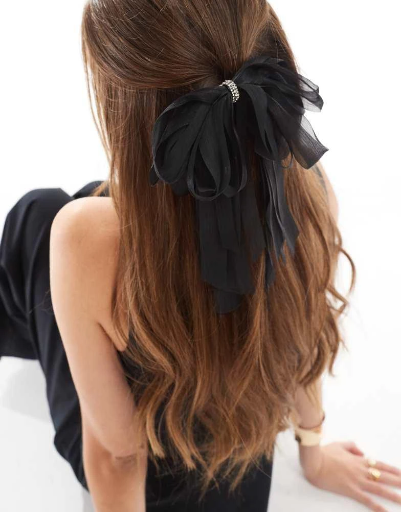 ALDO ALDO ribbon bow hair clip with silver embellishment in black 3