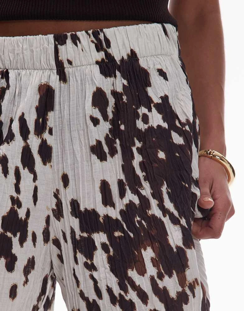 Topshop Topshop crinkle wide leg trousers in cow print 4