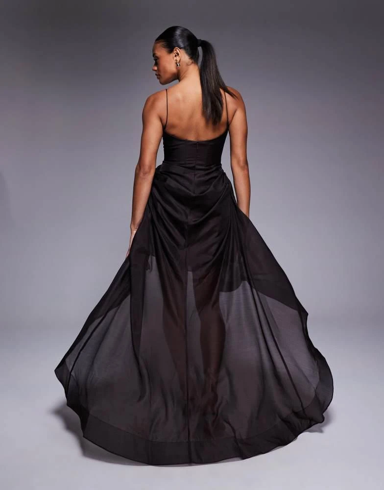 ASOS ASOS DESIGN structured manipulated rosette drape hitched high-low maxi  dress in dark chocolate - Dresses & Skirts - Free Shipping - BeyondStyle