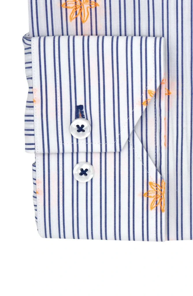 Lorenzo Uomo Trim Fit Stripe Neon Embroidery Dress Shirt 4
