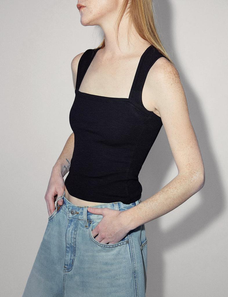 Pixie Market Black Square Neck Tank Top