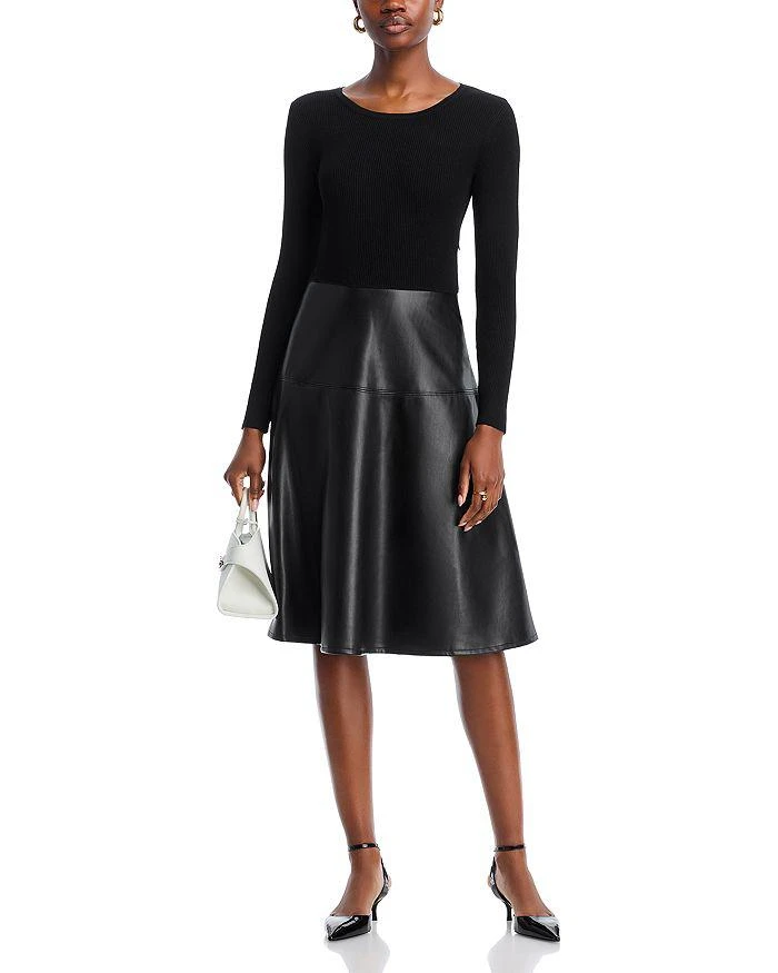 T Tahari Mixed Media Long Sleeve Midi Dress 4