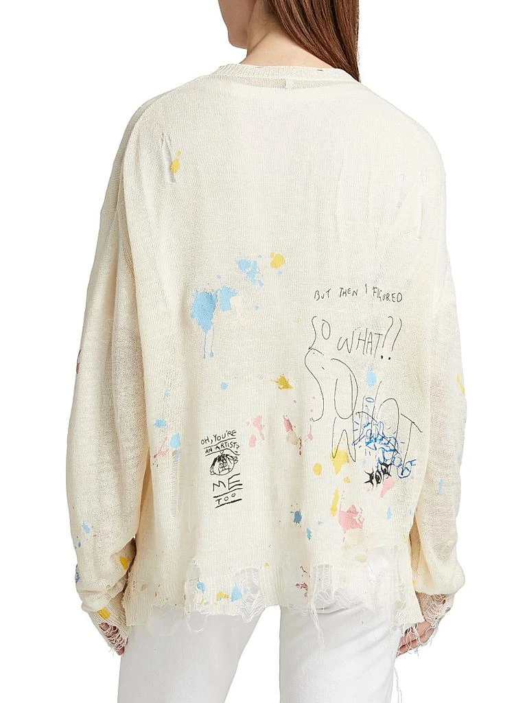 R13 Distressed Graffiti Linen Boyfriend Cardigan 5