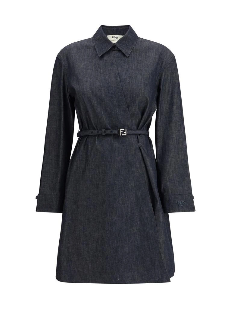 Fendi Fendi Asymmetrical Cross-Over Fasten Belted Shirt Dress 1