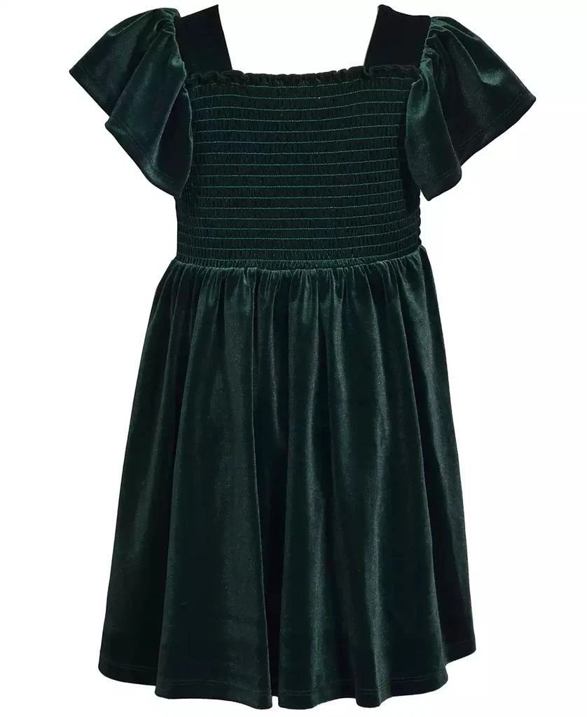 Bonnie Jean Little Girls Flutter Sleeved Smocked Stretch Velvet Dress 4