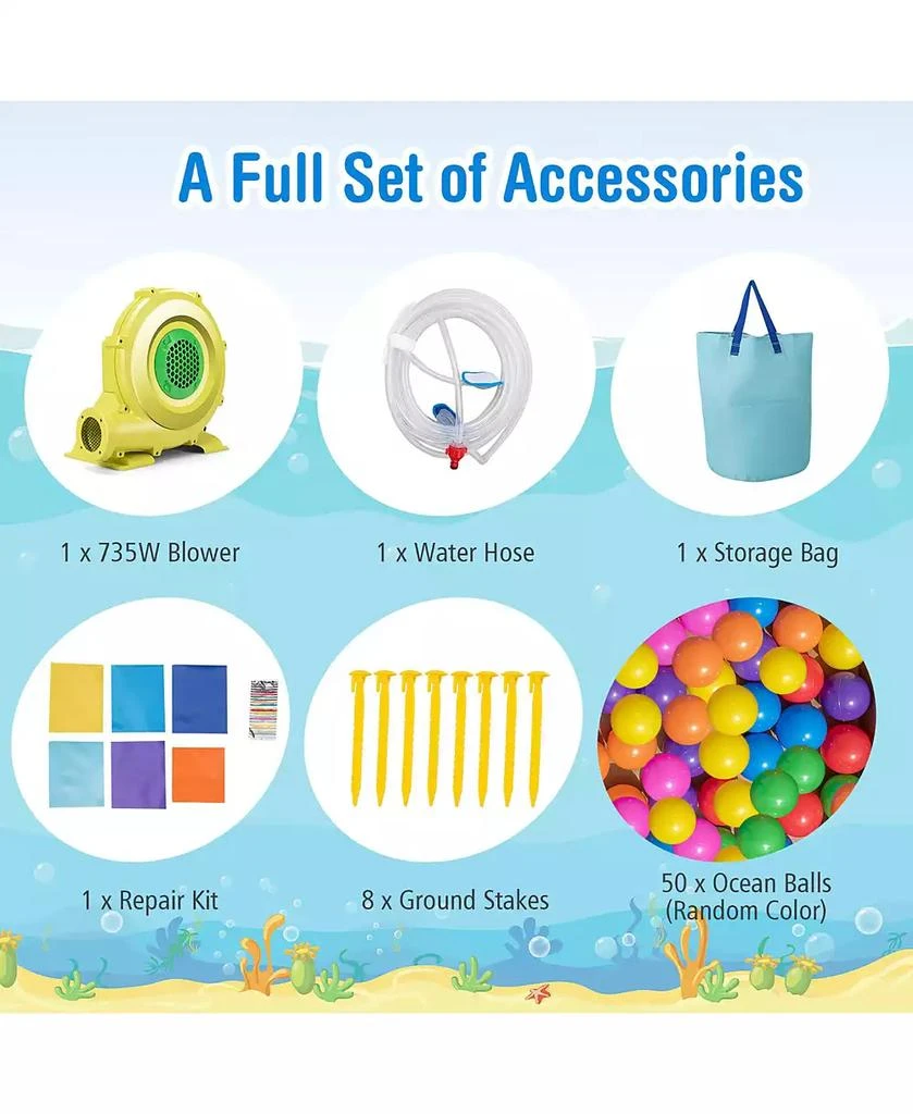 Gymax Kids Inflatable Water Slide Park Bounce Castle w/ 50 Ocean Balls
735W Blower 9