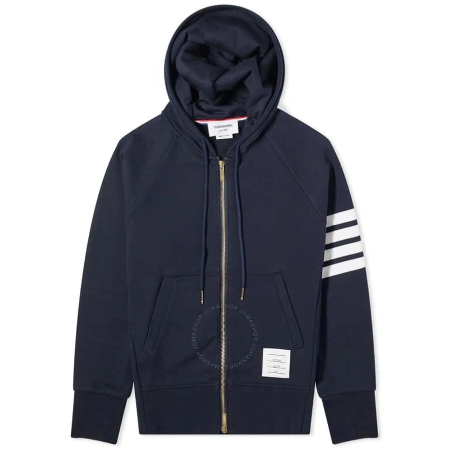 Thom Browne Navy 4-Bar Loopback Full Zip Hoodie