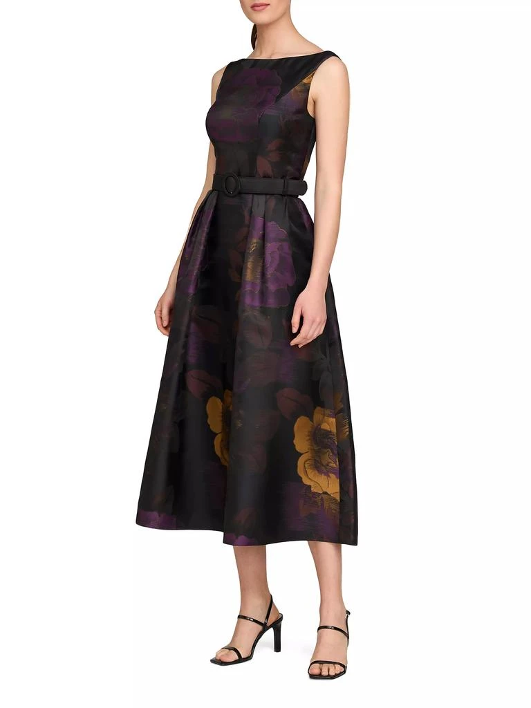 Kay Unger Ilsa Floral Jacquard Belted Cocktail Dress 4