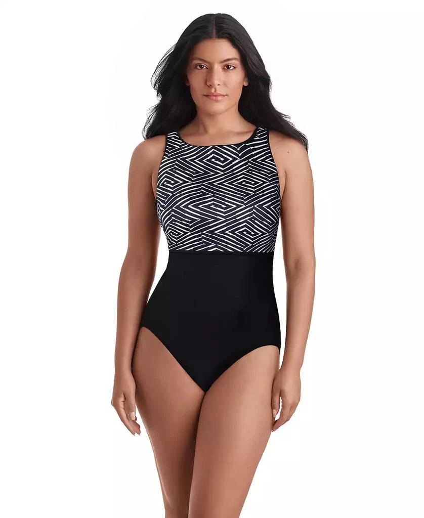 ShapeSolver Women
s Binded Crewneck One-Piece Swimsuit