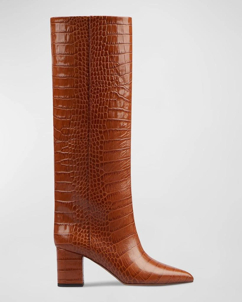 Paris Texas Anja Knee-High Croc-Embossed Leather Boots Shoes - Main Image