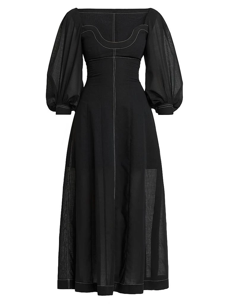PHILOSOPHY di LORENZO SERAFINI Topstitched Puff-Sleeve Bustier Maxi Dress 1
