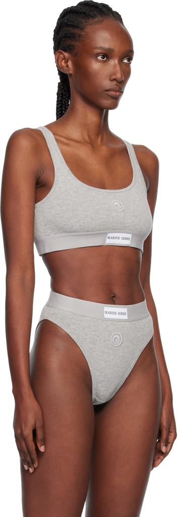 MARINE SERRE Gray Moon Logo Stretched Jersey Sport Bra