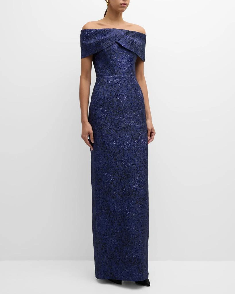 Teri Jon Off-Shoulder Jacquard Column Gown 2