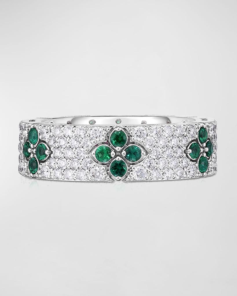 Roberto Coin 18K White Gold Love in Verona Diamond and Emerald Ring, Size 6.5