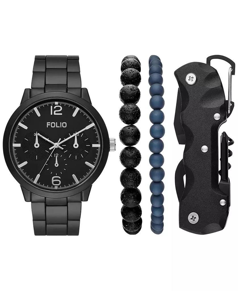 Folio Men's Three Hand Black Alloy Watch 46mm Gift Set 1