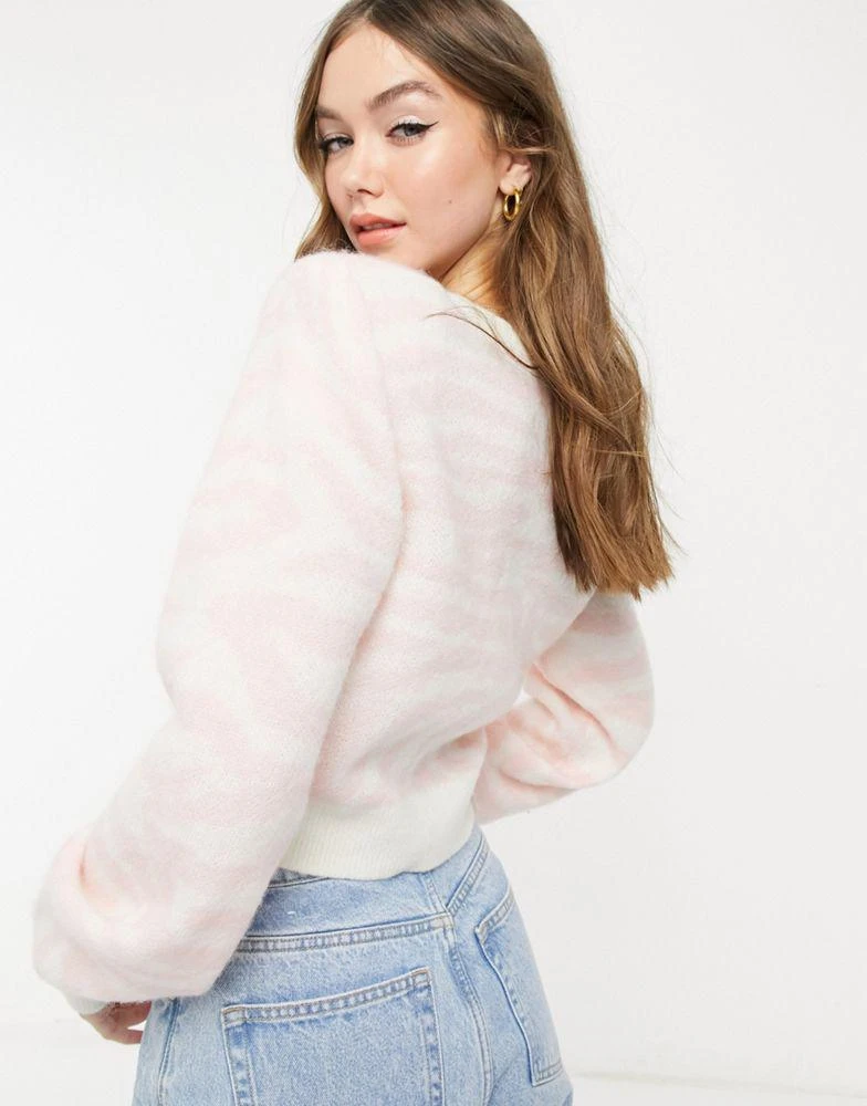 & Other Stories & Other Stories wool fitted waist cardigan in pink zebra print - PINK 2