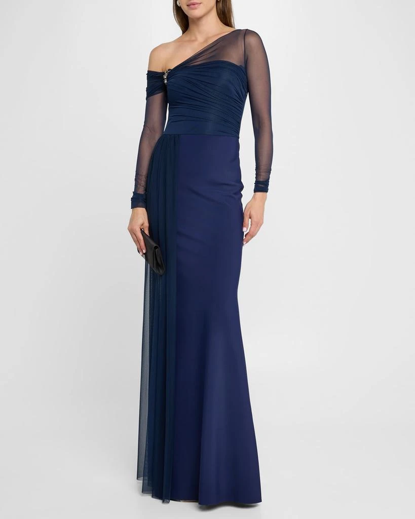 Chiara Boni One-Shoulder Draped Illusion Gown 4
