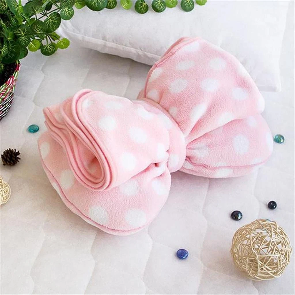 Blancho Bedding TB-CB004-29.5by35.4 Pink Bow Fleece Throw Blanket Pillow Cushion / Travel Pillow Blanket