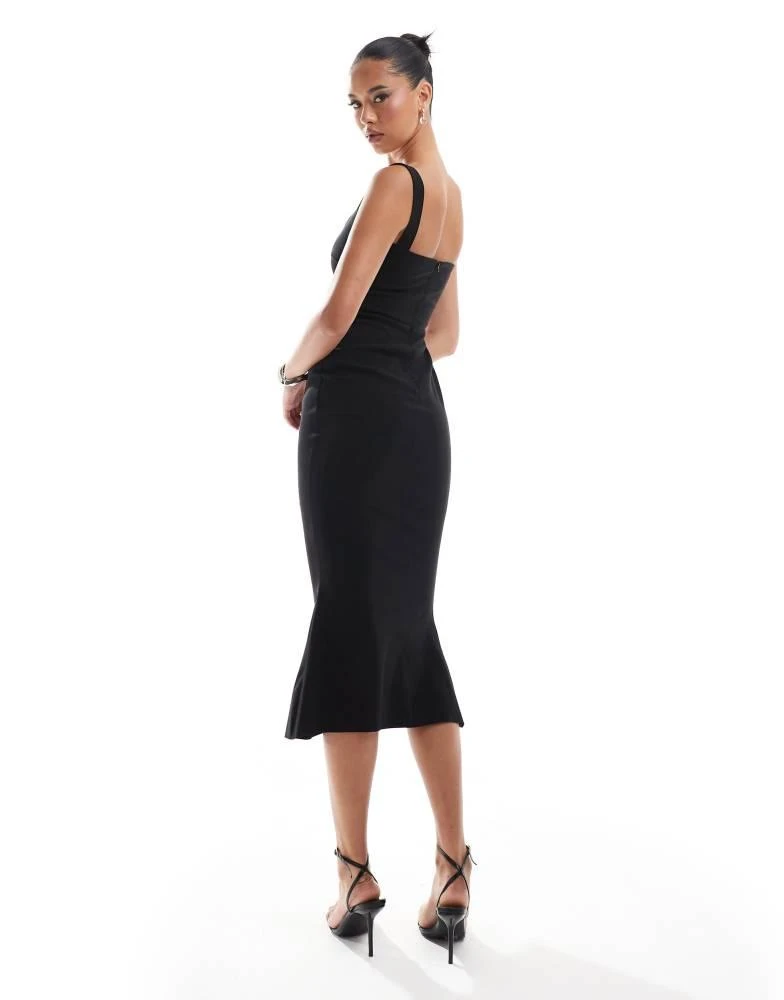 Vesper Vesper bengaline sleeveless square neck fishtail midi dress in black 2
