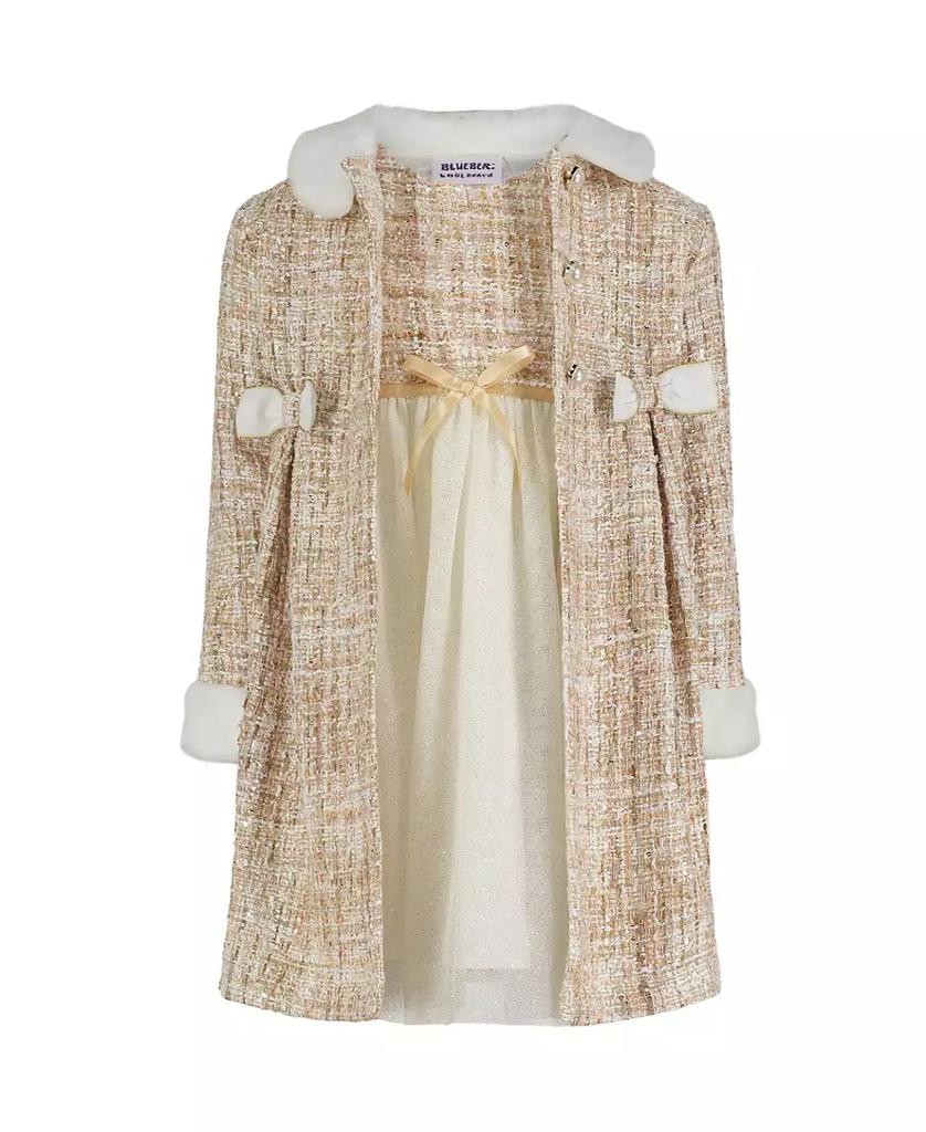 Blueberi Boulevard Baby Girls Plush Trim Tweed Dress Coat, 2-Piece Set